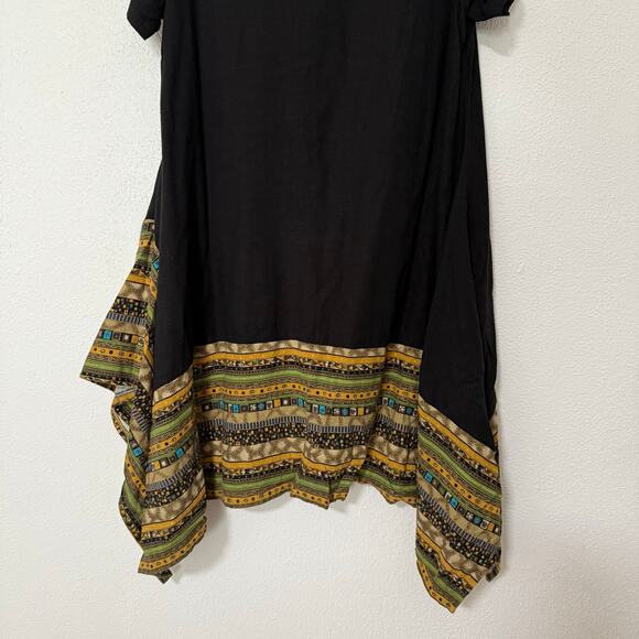 Women's Black Linen Blend Asymmetrical Hem Dress Size Large - Picture 10 of 12